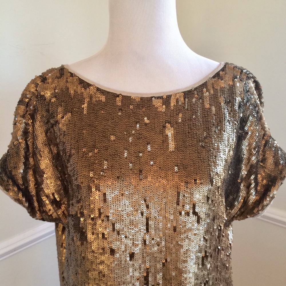 Jenni Kayne gold sequin party prom cocktail dress.